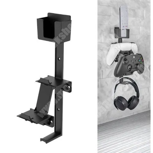 VODAFONE Smart Tab III 7 UNIVERZÁLIS Headstand fejhallgató / Joystick tartó állvány / fali tartó - falra szerelhető, PS5, PS4, PS3, Xbox Series X, Xbox One, Nintendo Switch, távirányító tartó, 21 x 4 x 10 cm - FEKETE