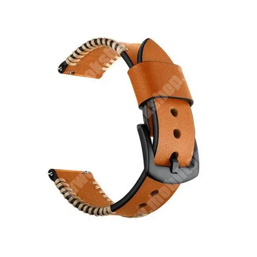 Fossil Gen 6 Smartwatch FTW4059 Valódi bőr okosóra szíj - 105mm + 90mm hosszú, 22mm széles, 160-200mm-es csuklóméretig ajánlott, varrás mintás - VILÁGOSBARNA - SAMSUNG Galaxy Watch 46mm / Watch GT2 46mm / Watch GT 2e / Galaxy Watch3 45mm / Honor MagicWatch 2 46mm