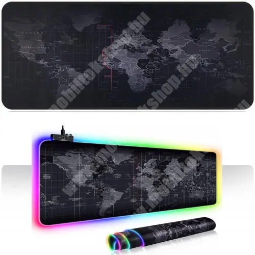 VODAFONE Smart Tab III 7 Gamer egérpad - VILÁGTÉRKÉP MINTÁS - FEKETE - szövet, csúszásgátló, RGB világítás, 14 féle világítás mód, állítható fényerő, 800 x 300mm