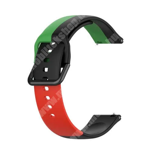 KRONABY Connected watch Sekel S0713 Okosóra szíj - FEKETE / ZÖLD / PIROS - szilikon - 88mm + 130mm hosszú, 22mm széles - SAMSUNG Galaxy Watch 46mm / Watch GT2 46mm / Watch GT 2e / Galaxy Watch3 45mm / Honor MagicWatch 2 46mm