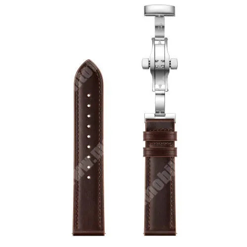 DIESEL Fadelite DZT2021 / DT2021 Okosóra szíj - KÁVÉBARNA / EZÜST - valódi bőr, pillangó csat, 120mm + 80mm hosszú, 22mm széles - SAMSUNG Galaxy Watch 46mm / Watch GT2 46mm / Watch GT 2e / Galaxy Watch3 45mm / Honor MagicWatch 2 46mm