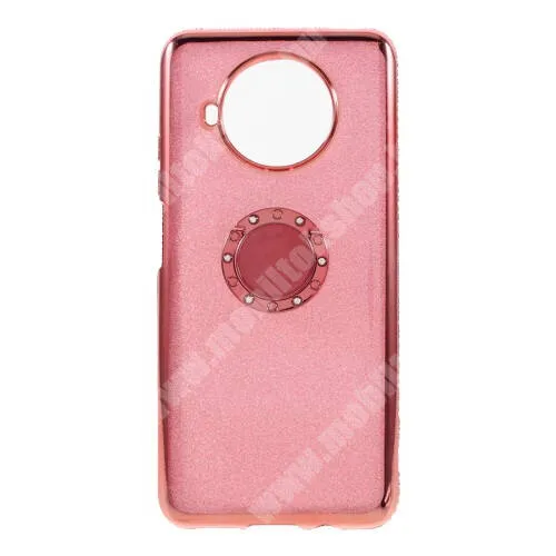  OTT! DECOR RING szilikon védő tok / hátlap - PIROS - fém ujjgyűrű, strasszkővel díszített, csillámló réteg, tapadófelület mágneses autós tartóhoz, kitámasztható, ERŐS VÉDELEM! - Xiaomi Mi 10T Lite 5G / Redmi Note 9 Pro 5G / Mi 10i 5G