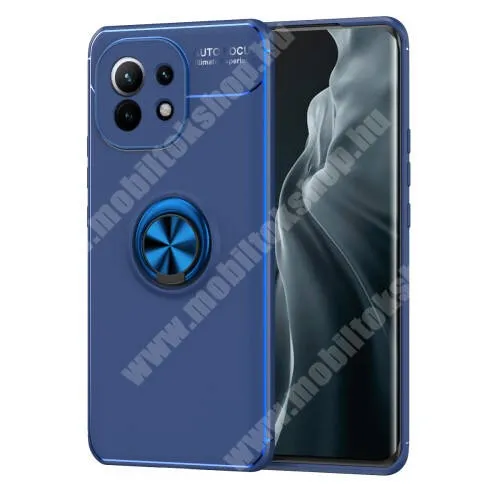  OTT! METAL RING szilikon védő tok / hátlap - SÖTÉTKÉK - fém ujjgyűrű, tapadófelület mágneses autós tartóhoz, kitámasztható, ERŐS VÉDELEM! - Xiaomi Mi 11