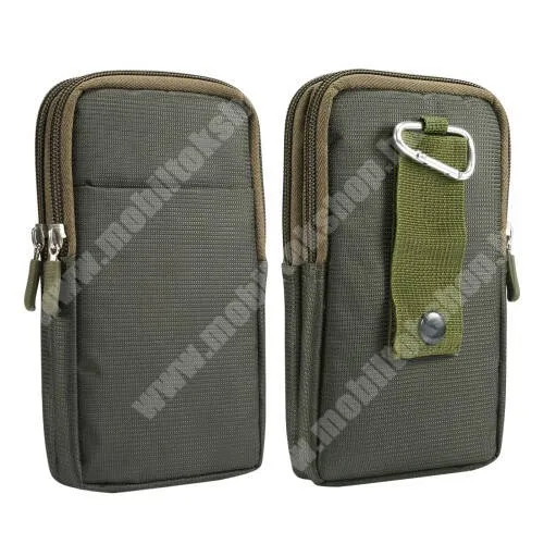 GoPro Hero 9 UNIVERZÁLIS álló tok - cipzár, karabiner, övre fűzhető, több fakkos - ZÖLD - belső méret: 175 x 100 x 15mm