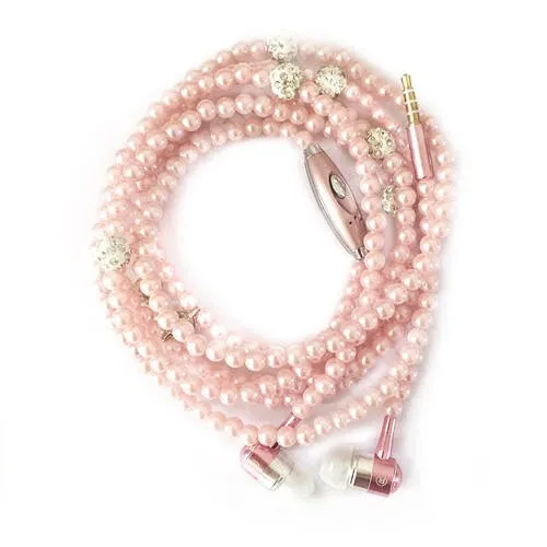 Tecno Camon 20 Premier 5G (CK9n) UNIVERZÁLIS sztereo headset - 3,5mm Jack, mikrofon, felvevő gomb, mágneses, gyöngyökkel díszített 1,2m-es vezeték - RÓZSASZÍN