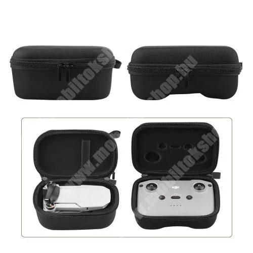  DJI Mavic Mini 2 és távirányító tartó / hordozó táska - ütődésálló, cipzár, hordozó fül, drón táska: 75 x 115 x 80mm, távirányító táska: 170 x 130 x 70mm - ERŐS VÉDELEM! - FEKETE