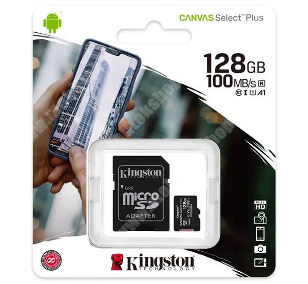 LG Q6 KINGSTON MEMÓRIAKÁRTYA TransFlash 128GB - SDCS2/128GB - microSDXC Canvas Select Plus - Class 10, UHS-1, A1 + SD adapter - GYÁRI