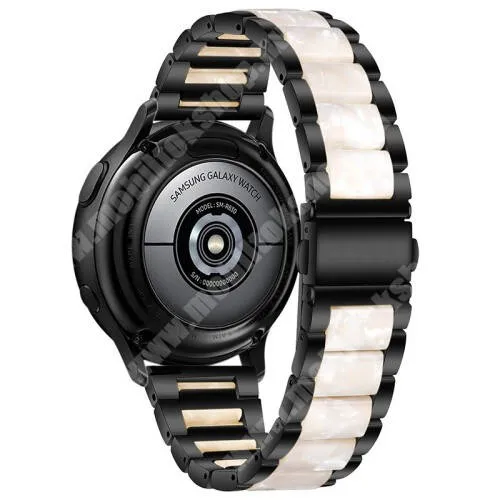 KRONABY Connected watch Sekel S0719 Okosóra műanyag / rozsdamentes acél szíj - FEKETE / GYÖNGYFEHÉR - pillangó csat - 189mm hosszú, 22mm széles - SAMSUNG Galaxy Watch 46mm / Watch GT2 46mm / Watch GT 2e / Galaxy Watch3 45mm / Honor MagicWatch 2 46mm