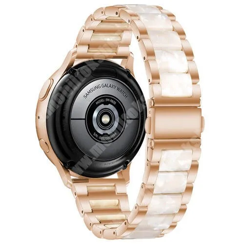 Realme Watch 2 (RMW2008) Okosóra műanyag / rozsdamentes acél szíj - ROSE GOLD / GYÖNGYFEHÉR - pillangó csat - 189mm hosszú, 22mm széles - SAMSUNG Galaxy Watch 46mm / Watch GT2 46mm / Watch GT 2e / Galaxy Watch3 45mm / Honor MagicWatch 2 46mm