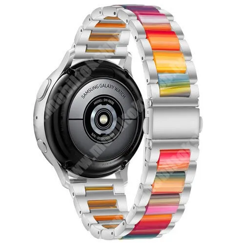 Zeblaze Vibe 7 Lite Okosóra műanyag / rozsdamentes acél szíj - EZÜST / SZÍNES - pillangó csat - 189mm hosszú, 22mm széles - SAMSUNG Galaxy Watch 46mm / Watch GT2 46mm / Watch GT 2e / Galaxy Watch3 45mm / Honor MagicWatch 2 46mm
