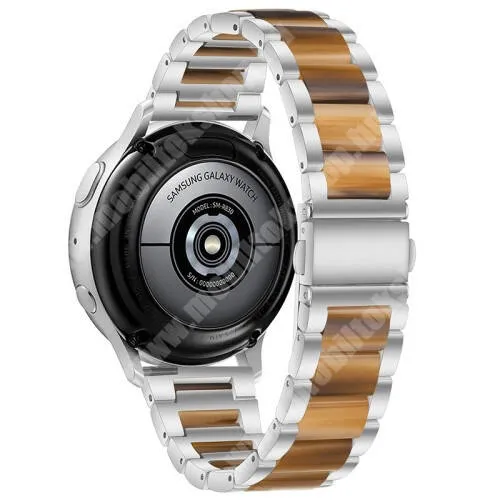 Xiaomi Amazfit Pace 2 Stratos Okosóra műanyag / rozsdamentes acél szíj - EZÜST / BARNA - pillangó csat - 189mm hosszú, 22mm széles - SAMSUNG Galaxy Watch 46mm / Watch GT2 46mm / Watch GT 2e / Galaxy Watch3 45mm / Honor MagicWatch 2 46mm