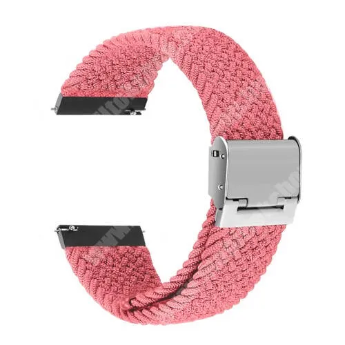 Xiaomi Mi Watch Revolve Active (XMWTCL02) Okosóra szíj - fonott szövet, sztreccses, állítható, rozsdamentes acél csatos - RÓZSASZÍN - 210mm hosszú, 22mm széles - SAMSUNG Galaxy Watch 46mm / Watch GT2 46mm / Watch GT 2e / Galaxy Watch3 45mm / Honor MagicWatch 2 46mm