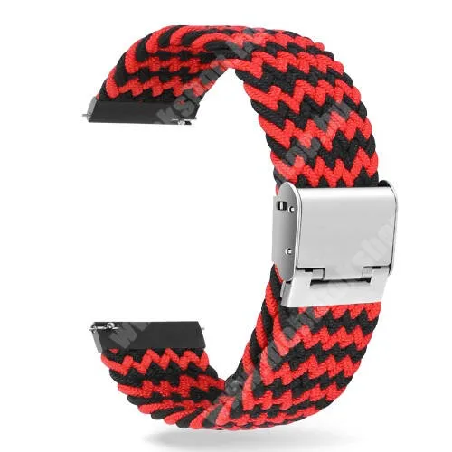 Xiaomi Amazfit GTR 2 Sport Edition 47mm Okosóra szíj - fonott szövet, sztreccses, állítható, rozsdamentes acél csatos - FEKETE / PIROS - 210mm hosszú, 22mm széles - SAMSUNG Galaxy Watch 46mm / Watch GT2 46mm / Watch GT 2e / Galaxy Watch3 45mm / Honor MagicWatch 2 46mm