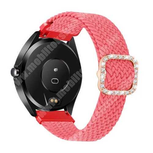 KRONABY Connected watch Sekel S0713 Okosóra szíj - fonott szövet, sztreccses, állítható, strasszköves csat - RÓZSASZÍN - 110-195mm hosszú, 22mm széles - SAMSUNG Galaxy Watch 46mm / Watch GT2 46mm / Watch GT 2e / Galaxy Watch3 45mm / Honor MagicWatch 2 46mm