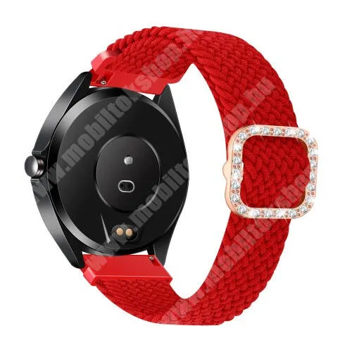 CASIO Edifice EQB-700 Okosóra szíj - fonott szövet, sztreccses, állítható, strasszköves csat - PIROS - 110-195mm hosszú, 22mm széles - SAMSUNG Galaxy Watch 46mm / Watch GT2 46mm / Watch GT 2e / Galaxy Watch3 45mm / Honor MagicWatch 2 46mm