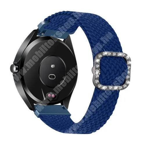 Doogee DG Ares Okosóra szíj - fonott szövet, sztreccses, állítható, strasszköves csat - SÖTÉTKÉK - 110-195mm hosszú, 22mm széles - SAMSUNG Galaxy Watch 46mm / Watch GT2 46mm / Watch GT 2e / Galaxy Watch3 45mm / Honor MagicWatch 2 46mm