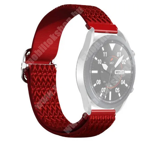 Garmin First Avenger Okosóra szíj - fonott szövet, sztreccses, állítható, csatos - PIROS ROMBUSZ MINTÁS - 210mm hosszú, 22mm széles - SAMSUNG Galaxy Watch 46mm / Watch GT2 46mm / Watch GT 2e / Galaxy Watch3 45mm / Honor MagicWatch 2 46mm