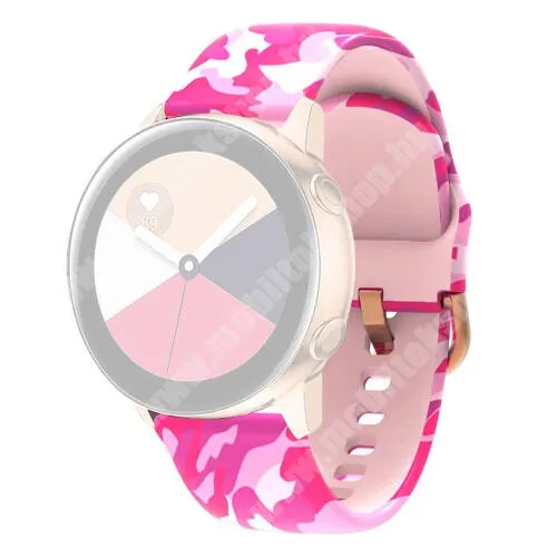 KRONABY Connected watch Sekel S0719 Okosóra szíj - szilikon - RÓZSASZÍN TEREPMINTÁS - 86mm+128mm hosszú, 22mm széles - SAMSUNG Galaxy Watch 46mm / Watch GT2 46mm / Watch GT 2e / Galaxy Watch3 45mm / Honor MagicWatch 2 46mm