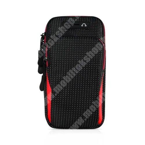 Jolla Jolla C UNIVERZÁLIS Sport tok / karpánt - FEKETE / PIROS - álló, cipzár, vízálló, fülhallgató nyílás, több fakkos, 26cm hosszú karpánt - külső méret: 175 x 95 x 35mm, első zseb belső mérete: 125 x 80mm, hátsó zseb belső mérete: 160 x 90mm