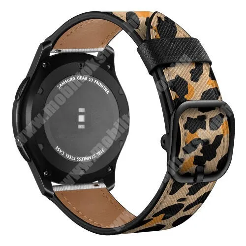 Xiaomi Amazfit GTR 2 Sport Edition 47mm Valódi bőr okosóra szíj - LEOPÁRD MINTÁS - valódi bőr, 120mm + 90mm hosszú, 22mm széles - SAMSUNG Galaxy Watch 46mm / Watch GT2 46mm / Watch GT 2e / Galaxy Watch3 45mm / Honor MagicWatch 2 46mm
