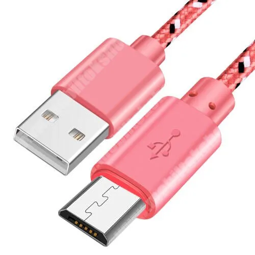 Evolveo StrongPhone Q8 LTE Adatátviteli kábel / USB töltő - microUSB, 2m hosszú, 2A, 10W, szövettel bevont - RÓZSASZÍN