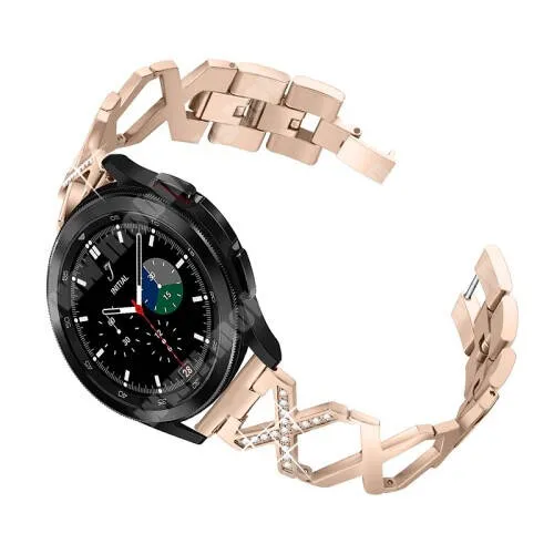 KRONABY Connected watch Sekel S0713 Fém X Design okosóra szíj - strasszkővel díszített, állítható méret, 22mm széles - ARANY - SAMSUNG Galaxy Watch 46mm / Watch GT2 46mm / Watch GT 2e / Galaxy Watch3 45mm / Honor MagicWatch 2 46mm