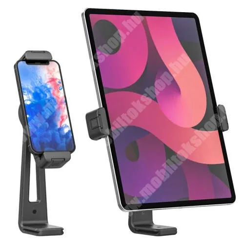 Leagoo Elite 6 ULNAZI UNIVERZÁLIS telefon / tablet PC tartó - 1db, TRIPOD állványra rögzíthető (NEM TARTOZÉK), 125-226mm-ig nyíló bölcsővel, 360°-ban forgatható, 180°-ban dönthető, univerzális 1/4"-es csatlakozó - FEKETE