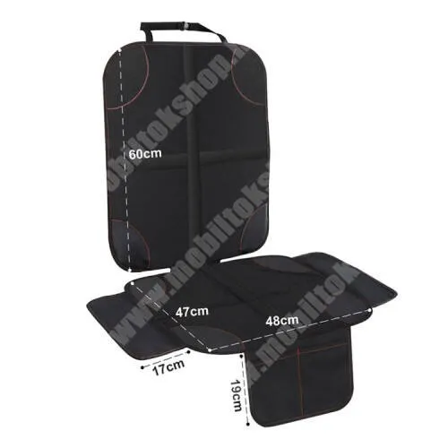 DIGI R1 UNIVERZÁLIS Autóülésre rögzíthető több rekeszes tároló / ülésvédő - szövet, könnyen felrögzíthető, cseppálló, csúszásgátló, hálós zseb, ülőfelület: 47 x 48cm, háttámla: 60cm - FEKETE
