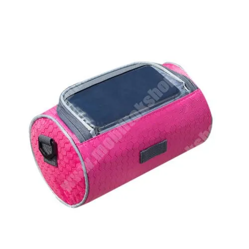 CAT S60 UNIVERZÁLIS biciklis / kerékpáros tartó konzol mobiltelefon készülékekhez - cseppálló védő tokos kialakítás, cipzár, 3 állítható rögzítőpánt, kormányra rögzíthető, vállpánttal, hordozható,  220 x 125 mm - RÓZSASZÍN
