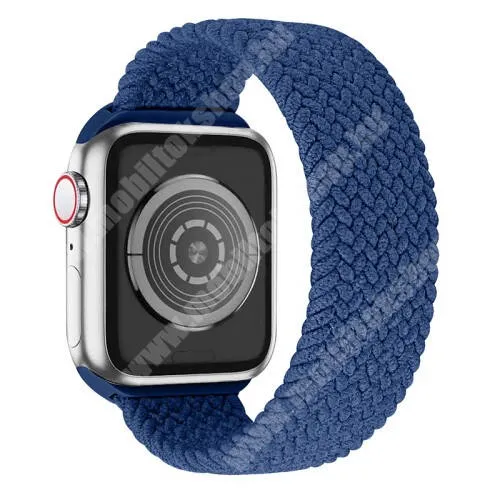  Okosóra szíj - fonott szövet körpánt - KÉK - L-es méret, sztreccses 160mm-240mm-ig nyúlik - Apple Watch Series 1/2/3 42mm / 4/5/6/SE 44mm / 7/8 45mm / 10 46mm / Ultra / Ultra 2 49mm