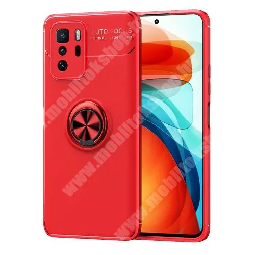  OTT! METAL RING szilikon védő tok / hátlap - PIROS - fém ujjgyűrű, tapadófelület mágneses autós tartóhoz, kitámasztható, ERŐS VÉDELEM! - Xiaomi Poco X3 GT / Redmi Note 10 Pro 5G (For China Market)