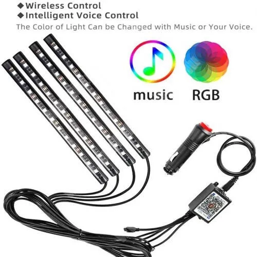  UNIVERZÁLIS autós LED lábtér világítás szett - RGB LED szalag, állítható fényerő és szín, alkalmazással vezérlehető, öntapadós rögzítés, szivargyújtóról működtethető, hátsó ülésekre is!, zene ütemére világít, effektek, IP65 vízállóság