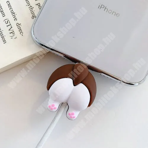 Evolveo StrongPhone Q8 LTE Adatátvitel adatkábel / USB töltő védő műanyag - 1db - FEHÉR / BARNA KUTYA MINTÁS