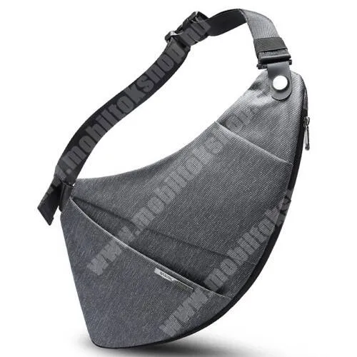 Jolla Jolla C Mark Ryden™ stílusos férfi crossbody, melltáska, sporttáska - SZÜRKE - vízlepergető terylene szövet, cipzár, 70-110cm-ig állítható csatos pánt, 7" méretű készülék bele fér, 43 x 22 x 2,5cm - MR2206 - GYÁRI