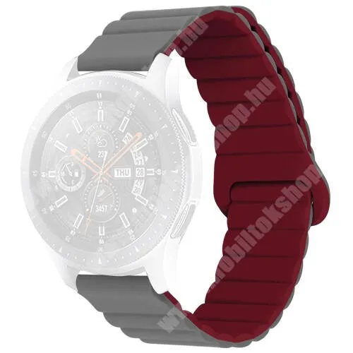 ProWear Watch H30 Okosóra loop szilikon szíj - szilikon, mágneses, bordázott mintás - SZÜRKE / BORDÓ - 125mm + 92mm hosszú, 22mm széles - SAMSUNG Galaxy Watch 46mm / Watch GT2 46mm / Watch GT 2e / Galaxy Watch3 45mm / Honor MagicWatch 2 46mm