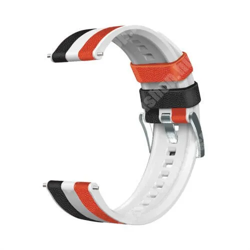 KRONABY Connected watch Sekel S0713 Okosóra szíj - FEHÉR / FEKETE / PIROS - szilikon / PU bőrrel bevont - 125mm + 75mm hosszú, 22mm széles - SAMSUNG Galaxy Watch 42mm / Amazfit GTS / Galaxy Watch3 41mm / HUAWEI Watch GT 2 42mm / Watch Active / Active 2