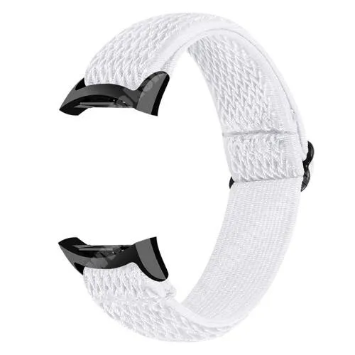  Okosóra szíj - fonott szövet, sztreccses, állítható, légáteresztő, csatos - FEHÉR ROMBUSZ MINTÁS - SAMSUNG Gear Fit 2 SM-R360 / Gear Fit 2 Pro SM-R365