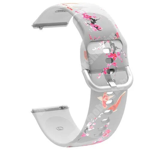 DENVER SW-660 Okosóra szíj - szilikon - VIRÁG ÉS ARANYHAL MINTÁS - 126+92mm hosszú, 22mm széles, 160-220mm csuklóméretig - HUAWEI Watch GT 46mm / GT 2 46mm / GT 3 Pro 43mm, 46mm / GT 2e / SAMSUNG Galaxy Watch 46mm / Watch3 45mm / Gear S3 Classic