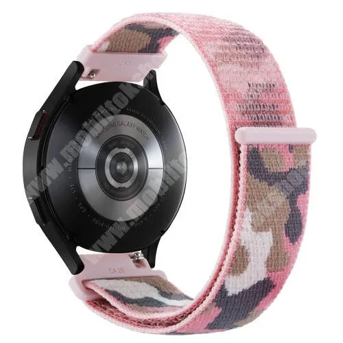 KRONABY Connected watch Apex S3115 Okosóra szíj - szövet, tépőzáras - 230mm hosszú, 22mm széles - RÓZSASZÍN / BARNA TEREPMINTÁS - SAMSUNG Galaxy Watch 46mm / Watch GT2 46mm / Watch GT 2e / Galaxy Watch3 45mm / Honor MagicWatch 2 46mm