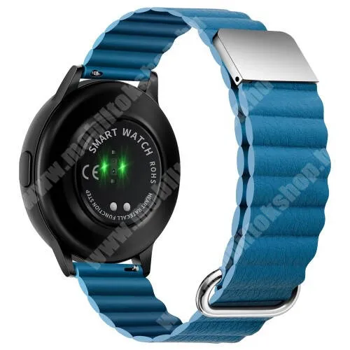 KRONABY Connected watch Sekel S0719 Okosóra szíj - valódi bőrpánt, mágneses, 118mm + 105mm hosszú, 22mm széles - KÉK / EZÜST - SAMSUNG Galaxy Watch 46mm / Watch GT2 46mm / Watch GT 2e / Galaxy Watch3 45mm / Honor MagicWatch 2 46mm