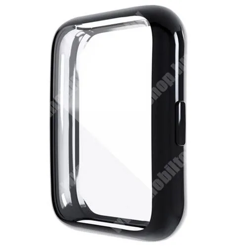  Okosóra szilikon védő tok / keret - GALVANIZÁLT FEKETE - Szilikon előlapvédő is! - HUAWEI Watch Fit 2 Classic Edition / Watch Fit 2 Active Edition