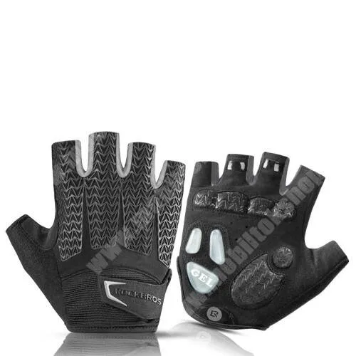 Evolveo StrongPhone Q8 LTE ROCKBROS S169B egy pár félujjas kerékpáros kesztyű - FEKETE / SZÜRKE - XL méret (9-10cm tenyérátmérőig), légáteresztő, csúszásgátló, szilikon, Lycra, mikroszálas szövet és bársony anyagból - GYÁRI
