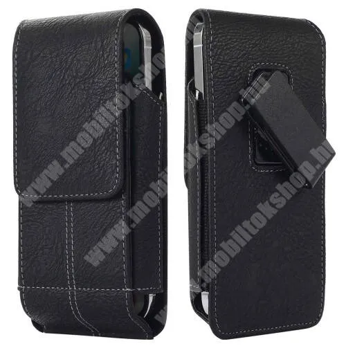  UNIVERZÁLIS álló tok - 360°-ban forgatható övcsipesz, mágnes záródás, patentos záródású bankkártyatartó zsebek - 165 x 80 x 25mm - FEKETE