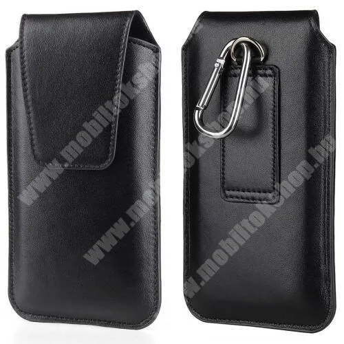 Ulefone Power Armor 14 UNIVERZÁLIS álló tok - PU bőr, övre fűzhető, karabiner, mágneses záródás - külső méret: 180 x 98 x 30mm, belső méret: 175 x 90 x 25mm - FEKETE