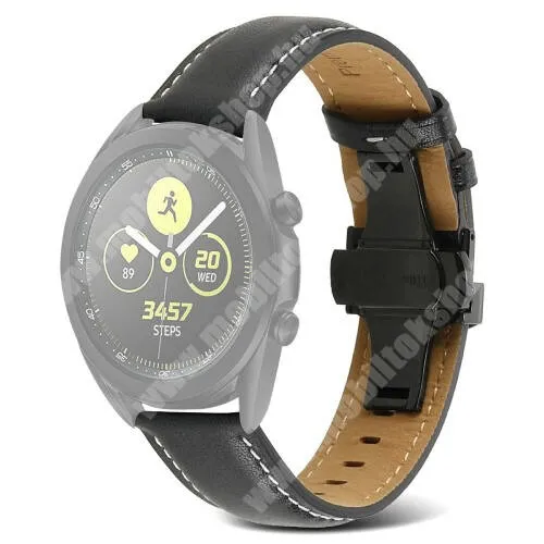 Fossil Gen 6 Smartwatch FTW4059 Valódi bőr okosóra szíj - FEKETE - speciális pillangó csatos, 126+102mm hosszú, 22mm széles, 160-220mm átmérőjű csuklóméretig - HUAWEI Watch GT 46mm / GT 2 46mm / GT 3 Pro 43mm, 46mm / GT 2e / SAMSUNG Galaxy Watch 46mm / Watch3 45mm / Gear S3 Classic