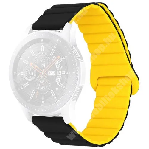 Garmin First Avenger Okosóra loop szilikon szíj - szilikon, mágneses, bordázott mintás - FEKETE / CITROMSÁRGA - 125mm + 92mm hosszú, 22mm széles - SAMSUNG Galaxy Watch 46mm / Watch GT2 46mm / Watch GT 2e / Galaxy Watch3 45mm / Honor MagicWatch 2 46mm