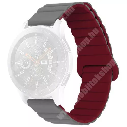 Maimo Watch R Okosóra loop szilikon szíj - szilikon, mágneses, bordázott mintás - SZÜRKE / BORDÓ - 125mm + 92mm hosszú, 22mm széles - SAMSUNG Galaxy Watch 46mm / Watch GT2 46mm / Watch GT 2e / Galaxy Watch3 45mm / Honor MagicWatch 2 46mm