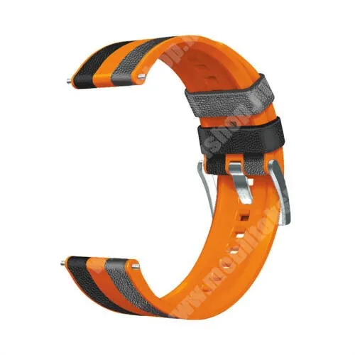 DIESEL Fadelite DZT2018 / DT2018 Okosóra szíj - SZÜRKE / FEKETE / NARANCSSÁRGA - szilikon / PU bőrrel bevont - 125mm + 75mm hosszú, 22mm széles - SAMSUNG Galaxy Watch 42mm / Amazfit GTS / Galaxy Watch3 41mm / HUAWEI Watch GT 2 42mm / Watch Active / Active 2