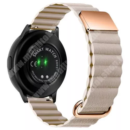 Maimo Watch R Okosóra szíj - valódi bőrpánt, mágneses, 118mm + 105mm hosszú, 22mm széles - BÉZS / ROSE GOLD - SAMSUNG Galaxy Watch 46mm / Watch GT2 46mm / Watch GT 2e / Galaxy Watch3 45mm / Honor MagicWatch 2 46mm
