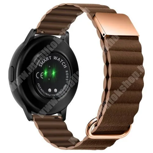 MyKronoz ZeSport2 Grey Okosóra szíj - valódi bőrpánt, mágneses, 118mm + 105mm hosszú, 22mm széles - BARNA / ROSE GOLD - SAMSUNG Galaxy Watch 46mm / Watch GT2 46mm / Watch GT 2e / Galaxy Watch3 45mm / Honor MagicWatch 2 46mm